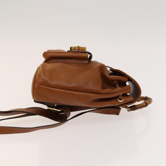 GUCCI Bamboo Backpack Leather Brown Gold - Picture 4 of 16